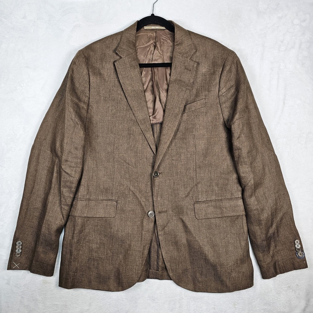 MNG Man Slim Fit 100% Linen Blazer Coat Mens 44R Hopsack Woven Unstructured NWOT